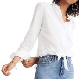 White Cotton Tie Front Shirt